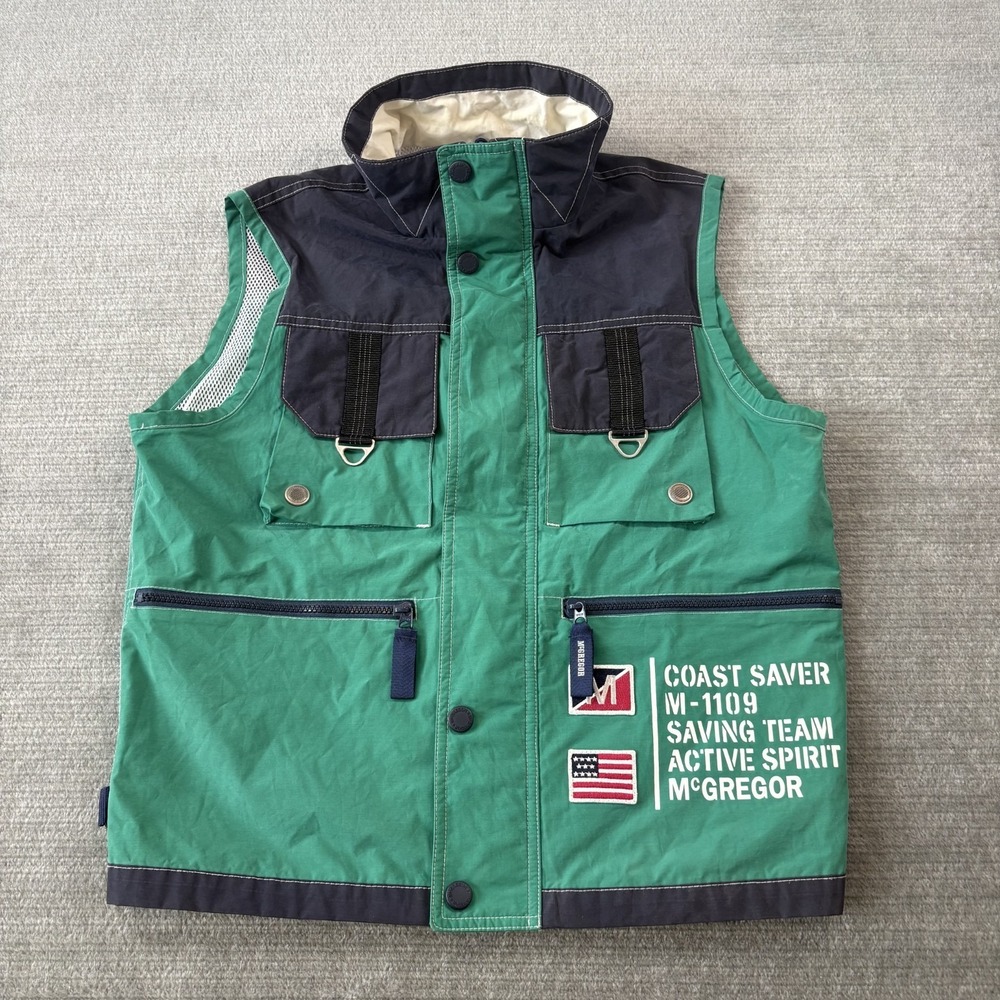 Vintage McGregor Vest‎ Jacket M Green Coast Saver Full Zip Sailing Windbreaker